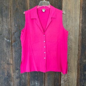 CLIO 100% Silk Bright Pink Sleeveless Button-Front Top